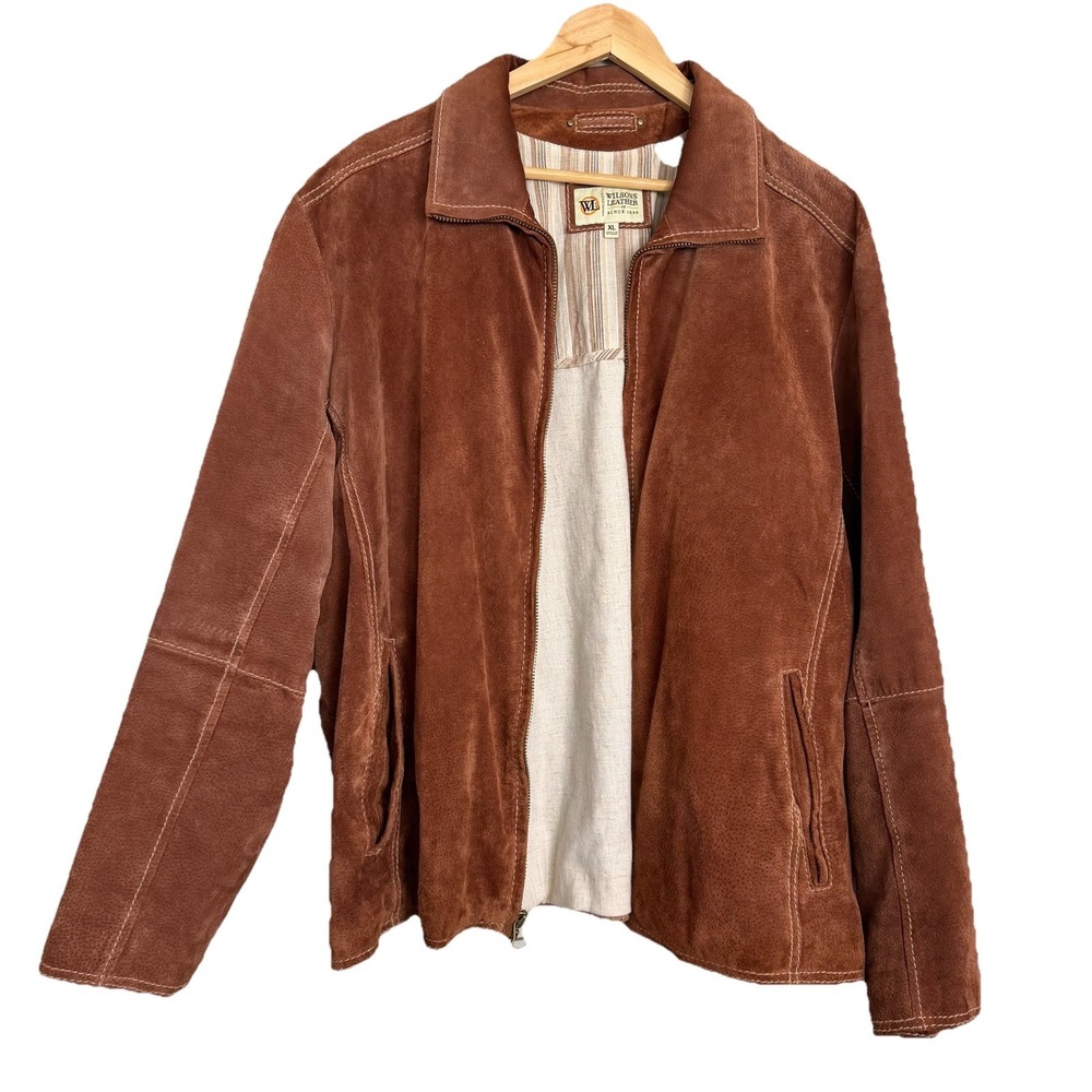 VTG Wilsons Suede Leather Jacket Mens XL burn orange Western Cowboy Full Zip‎